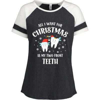 All I Want For Christmas Is My Two Front Teeth Funny Dentist Gift Enza Ladies Jersey Colorblock Tee