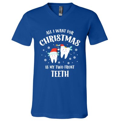 All I Want For Christmas Is My Two Front Teeth Funny Dentist Gift V-Neck T-Shirt