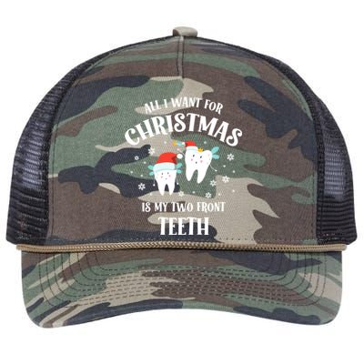 All I Want For Christmas Is My Two Front Teeth Funny Dentist Gift Retro Rope Trucker Hat Cap