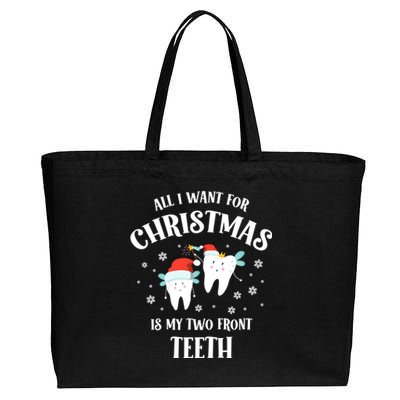 All I Want For Christmas Is My Two Front Teeth Funny Dentist Gift Cotton Canvas Jumbo Tote