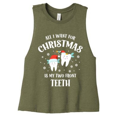 All I Want For Christmas Is My Two Front Teeth Funny Dentist Gift Women's Racerback Cropped Tank