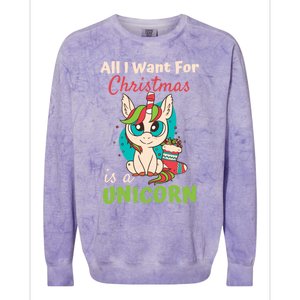 All I Want For Xmas Christmas Is A Unicorn Great Gift Colorblast Crewneck Sweatshirt