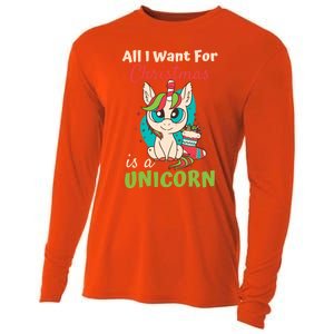 All I Want For Xmas Christmas Is A Unicorn Great Gift Cooling Performance Long Sleeve Crew