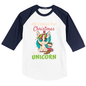 All I Want For Xmas Christmas Is A Unicorn Great Gift Baseball Sleeve Shirt