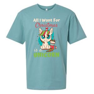 All I Want For Xmas Christmas Is A Unicorn Great Gift Sueded Cloud Jersey T-Shirt