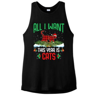 All I Want This Year Is Cats Wearing Santa Hat Christmas Gift Ladies PosiCharge Tri-Blend Wicking Tank