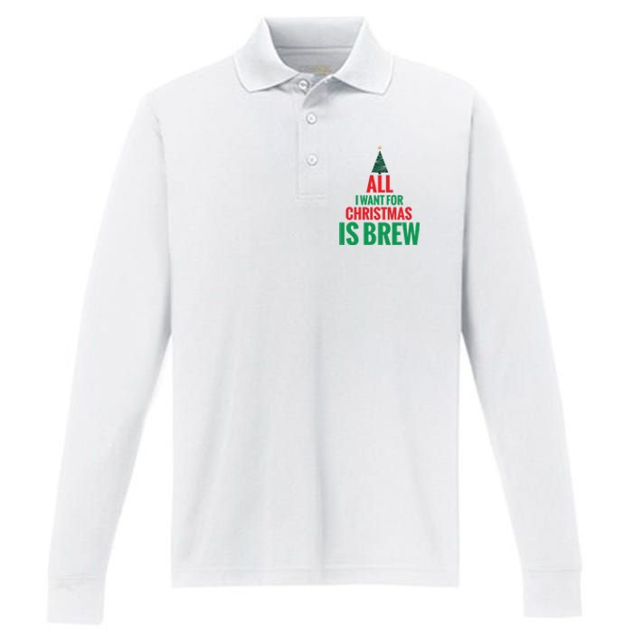 All I Want For Christmas Is Brew Performance Long Sleeve Polo