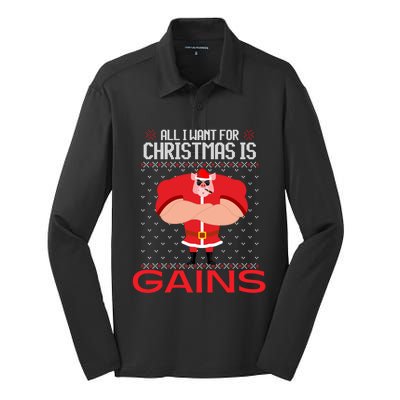 All I Want For Christmas Is Gains Fun Pig Ugly Xmas Sweater Cool Gift Silk Touch Performance Long Sleeve Polo