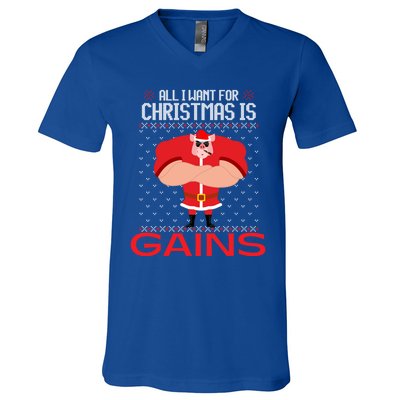 All I Want For Christmas Is Gains Fun Pig Ugly Xmas Sweater Cool Gift V-Neck T-Shirt