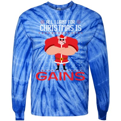 All I Want For Christmas Is Gains Fun Pig Ugly Xmas Sweater Cool Gift Tie-Dye Long Sleeve Shirt