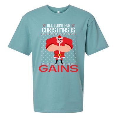 All I Want For Christmas Is Gains Fun Pig Ugly Xmas Sweater Cool Gift Sueded Cloud Jersey T-Shirt