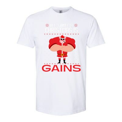 All I Want For Christmas Is Gains Fun Pig Ugly Xmas Sweater Cool Gift Softstyle® CVC T-Shirt