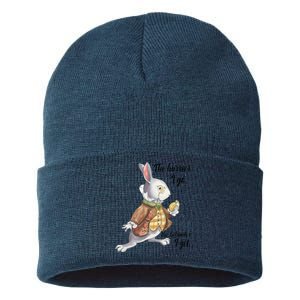 Alice In Wonderland White Rabbit Late The Hurrier I Go Sustainable Knit Beanie