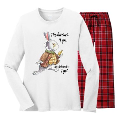 Alice In Wonderland White Rabbit Late The Hurrier I Go Women's Long Sleeve Flannel Pajama Set 