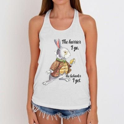 Alice In Wonderland White Rabbit Late The Hurrier I Go Women's Knotted Racerback Tank