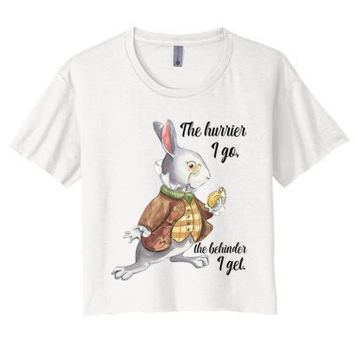 Alice In Wonderland White Rabbit Late The Hurrier I Go Women's Crop Top Tee