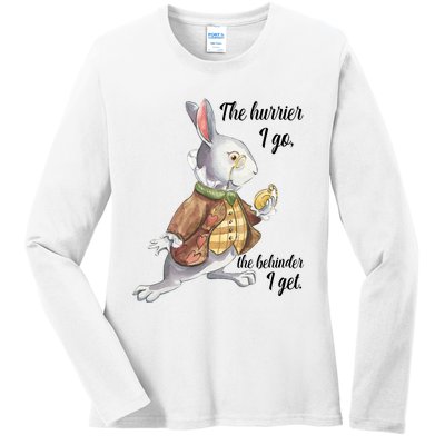 Alice In Wonderland White Rabbit Late The Hurrier I Go Ladies Long Sleeve Shirt