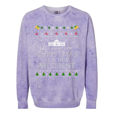 All I Want For Christmas Is A New President Ugly Colorblast Crewneck Sweatshirt