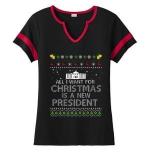 All I Want For Christmas Is A New President Ugly Ladies Halftime Notch Neck Tee