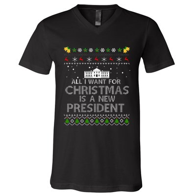 All I Want For Christmas Is A New President Ugly V-Neck T-Shirt