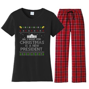 All I Want For Christmas Is A New President Ugly Women's Flannel Pajama Set