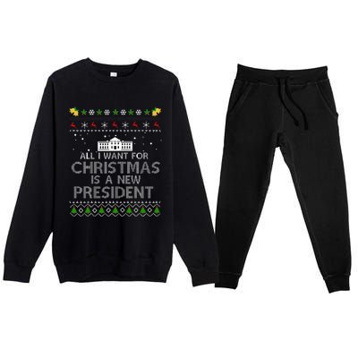 All I Want For Christmas Is A New President Ugly Premium Crewneck Sweatsuit Set