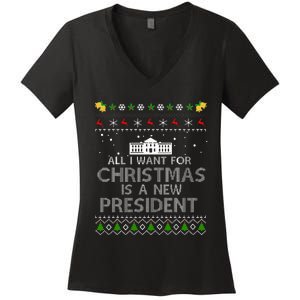 All I Want For Christmas Is A New President Ugly Women's V-Neck T-Shirt