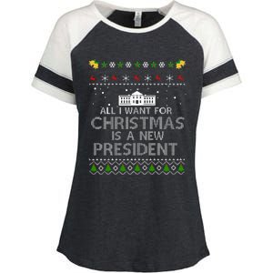 All I Want For Christmas Is A New President Ugly Enza Ladies Jersey Colorblock Tee