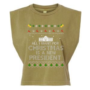 All I Want For Christmas Is A New President Ugly Garment-Dyed Women's Muscle Tee