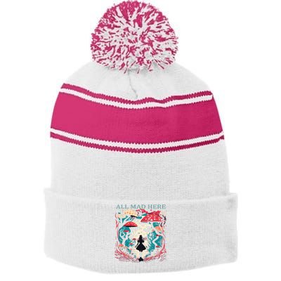 Alice In Wonderland All Mad Here Stripe Pom Pom Beanie