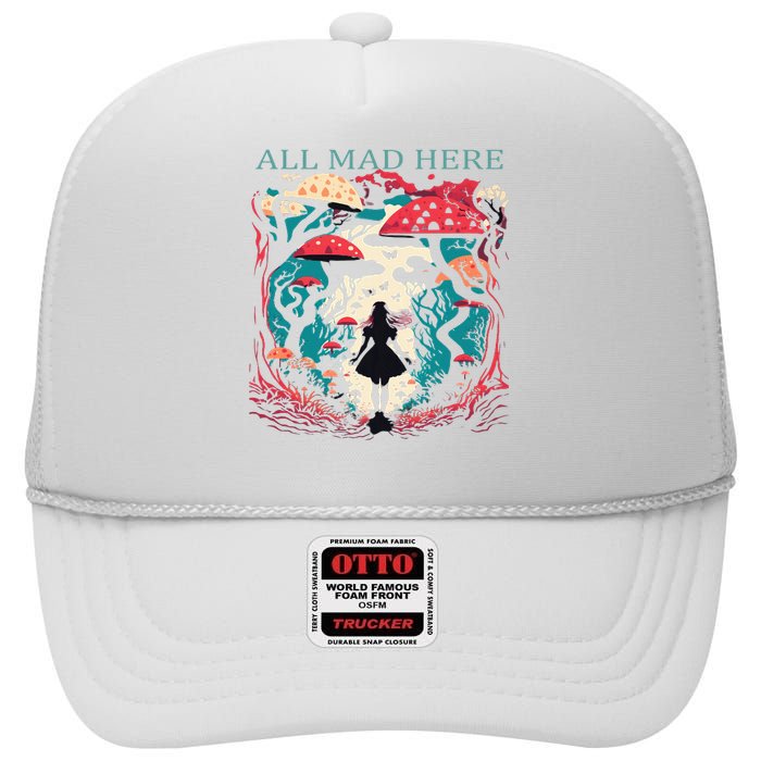 Alice In Wonderland All Mad Here High Crown Mesh Back Trucker Hat