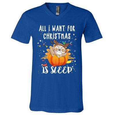 All I Want For Christmas Is Sleep Funny Sloth Pajama Xmas Gift V-Neck T-Shirt