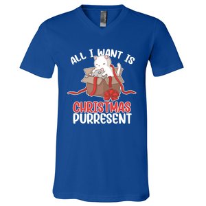 All I Want Is Christmas Purresent Kitten Cat Christmas Gift V-Neck T-Shirt