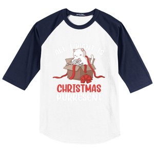 All I Want Is Christmas Purresent Kitten Cat Christmas Gift Baseball Sleeve Shirt