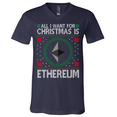 All I Want For Christmas Is Ethereum Crypto Holiday V-Neck T-Shirt