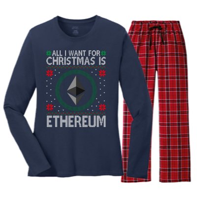 All I Want For Christmas Is Ethereum Crypto Holiday Women's Long Sleeve Flannel Pajama Set 