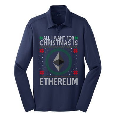 All I Want For Christmas Is Ethereum Crypto Holiday Silk Touch Performance Long Sleeve Polo