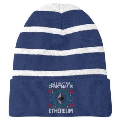 All I Want For Christmas Is Ethereum Crypto Holiday Striped Beanie with Solid Band