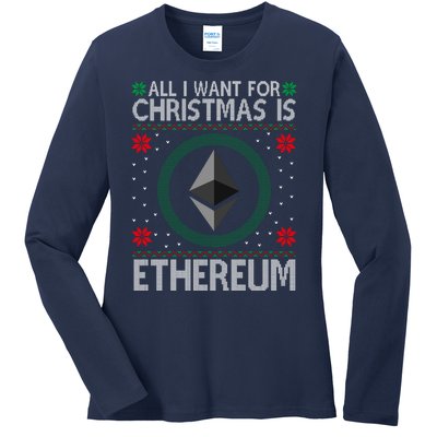 All I Want For Christmas Is Ethereum Crypto Holiday Ladies Long Sleeve Shirt