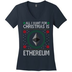 All I Want For Christmas Is Ethereum Crypto Holiday Women's V-Neck T-Shirt