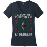 All I Want For Christmas Is Ethereum Crypto Holiday Women's V-Neck T-Shirt