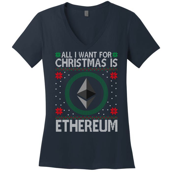 All I Want For Christmas Is Ethereum Crypto Holiday Women's V-Neck T-Shirt