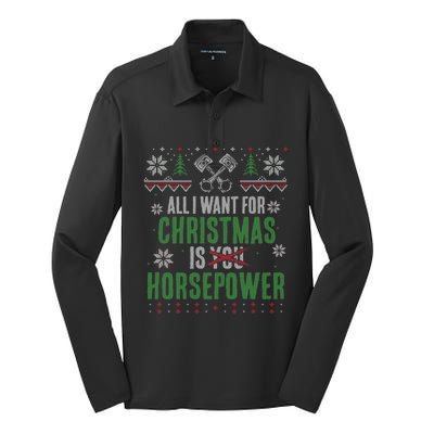 All I Want For Christmas Is Horsepower Xmas Cool Gift Silk Touch Performance Long Sleeve Polo