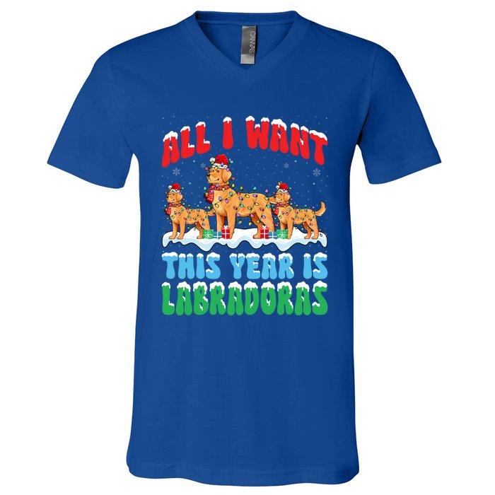 All I Want This Year Is Labrador Dog Wearing Christmas Hat Gift V-Neck T-Shirt