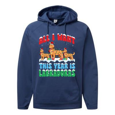 All I Want This Year Is Labrador Dog Wearing Christmas Hat Gift Performance Fleece Hoodie