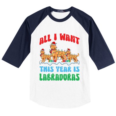 All I Want This Year Is Labrador Dog Wearing Christmas Hat Gift Baseball Sleeve Shirt