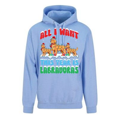 All I Want This Year Is Labrador Dog Wearing Christmas Hat Gift Unisex Surf Hoodie