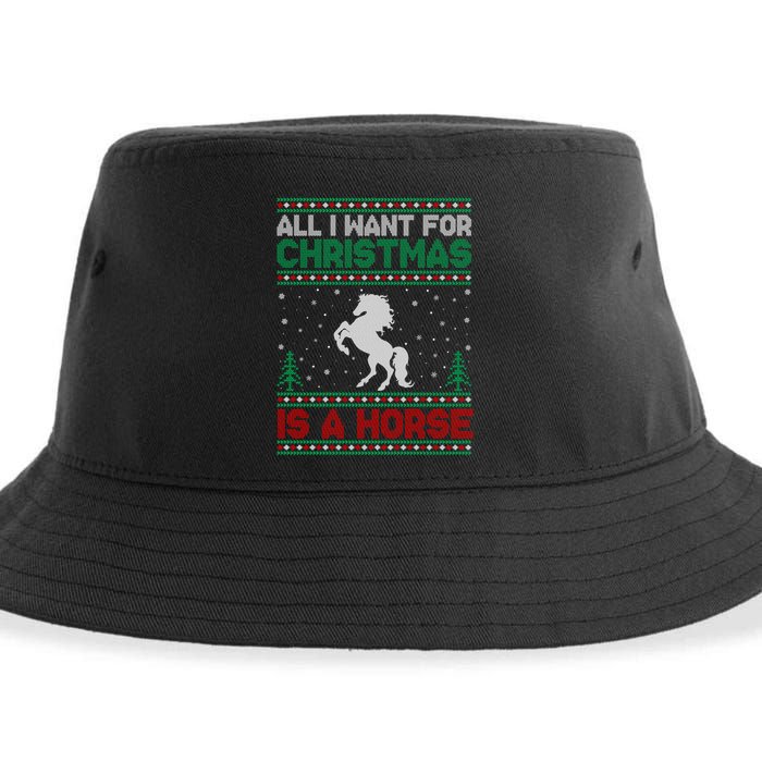 All I Want For Xmas Is A Horse Ugly Christmas Sweater Funny Gift Sustainable Bucket Hat