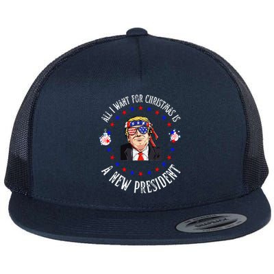 All I Want For Christmas Is A New President Trump Xmas Flat Bill Trucker Hat