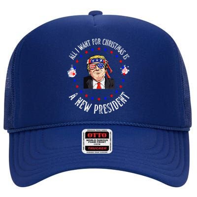 All I Want For Christmas Is A New President Trump Xmas High Crown Mesh Back Trucker Hat